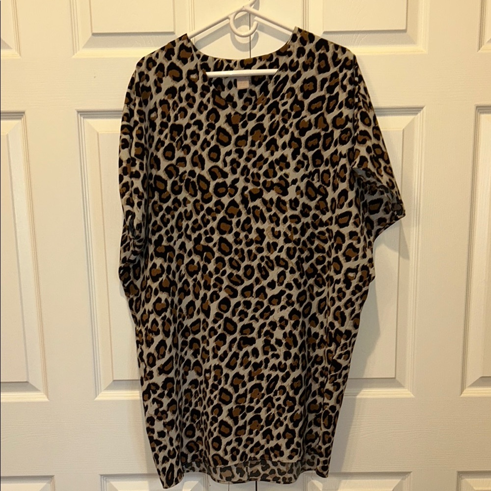 Chico's Leopard Print Oversized Dolman Sleeve Travel Midi Dress 1